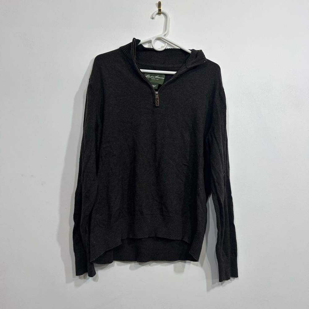 Vintage Mens Dark Grey Half Zip Sweater Size Large, Preppy